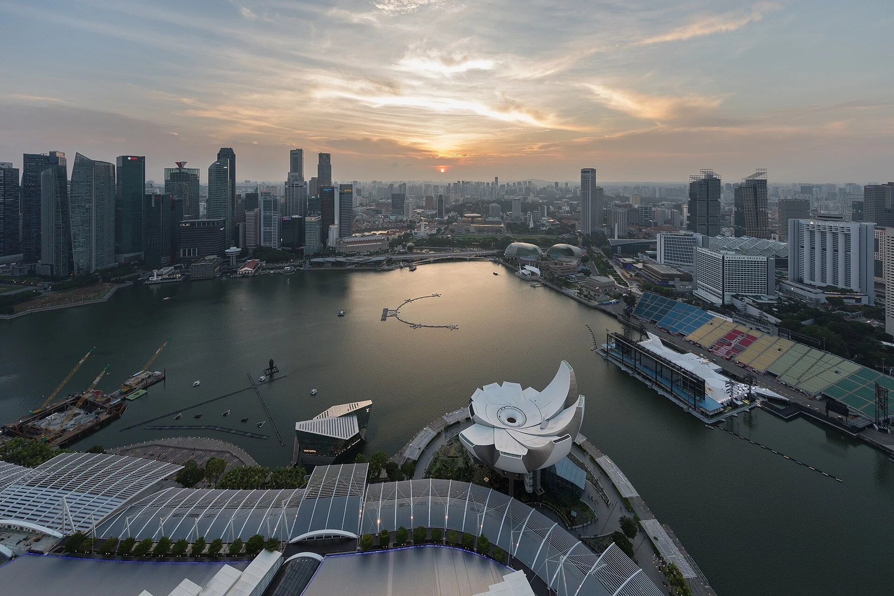 Singapore skyline and Marina Bay at sunset, illustrating international market development