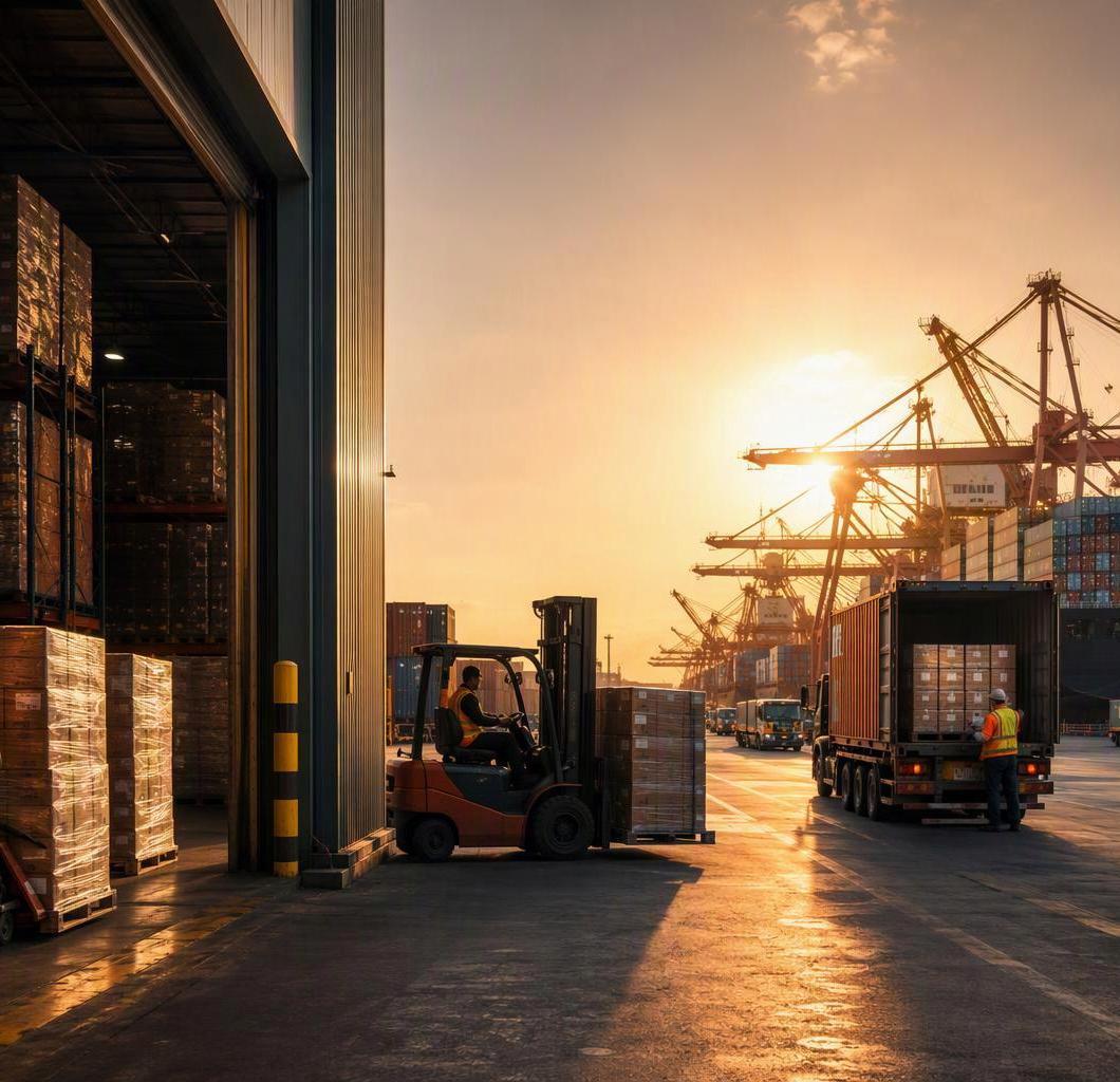 Port logistics imagery from the Shloka company profile