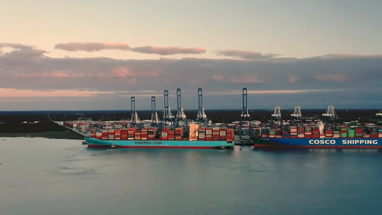 Container ships at an international trade terminal